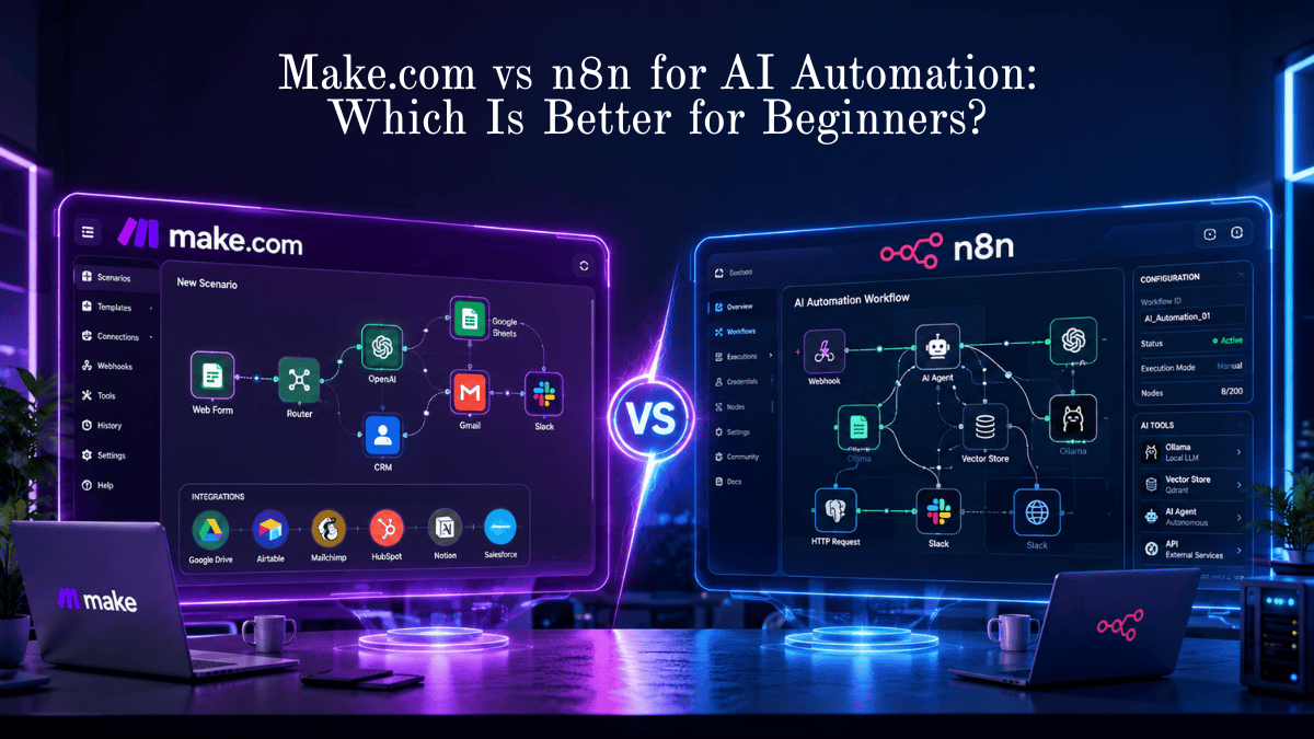 Make.com vs n8n for AI Automation: Which Is Better for Beginners?